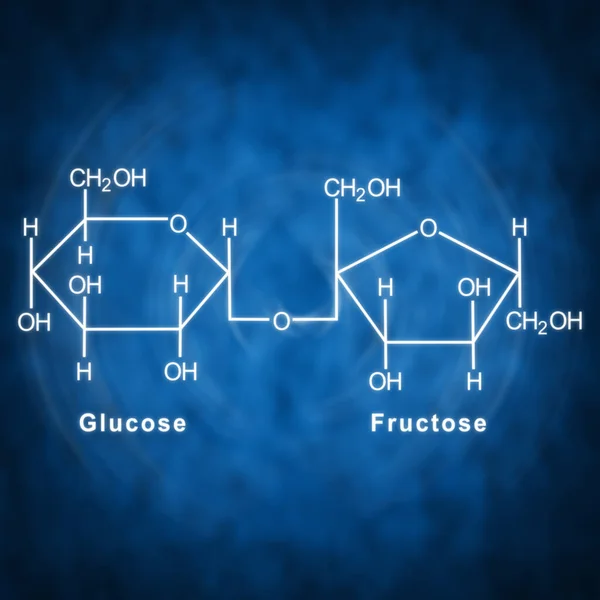 Sacarosa Fórmula Química Estructural Sobre Fondo Azul —  Fotos de Stock