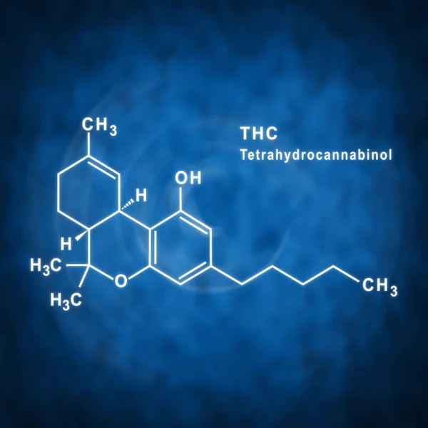 Thc Τετραϋδροκανναβινόλη Δομικός Χημικός Τύπος Μπλε Φόντο — Φωτογραφία Αρχείου
