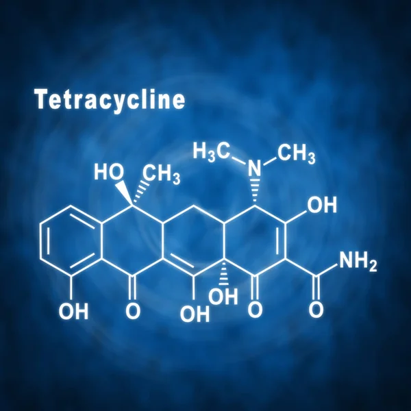 Antibiótico Tetraciclina Fórmula Química Estructural Sobre Fondo Azul —  Fotos de Stock