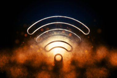 Kablosuz internet erişimi, ücretsiz kablosuz ağ bağlantısı, internet teknolojisi, ağ oluşturma konsepti, Wifi Blue sembolü