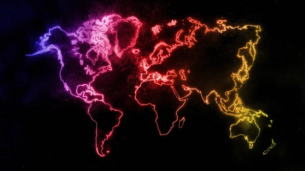 Colorful World Map Dark Background Colorful Glowing World Map Space — 스톡 사진