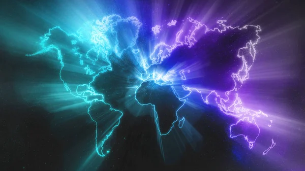 カラフルな世界地図暗い背景 カラフルな輝く世界地図 宇宙背景 — ストック写真