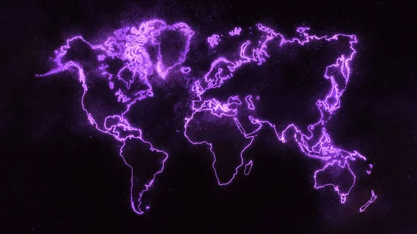 Mappa Del Mondo Colorata Sfondo Scuro Mappa Del Mondo Incandescente — Foto Stock