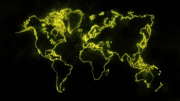 Barevná Mapa Světa Tmavém Pozadí Žlutá Zářící Mapa Světa Vesmírné — Stock fotografie