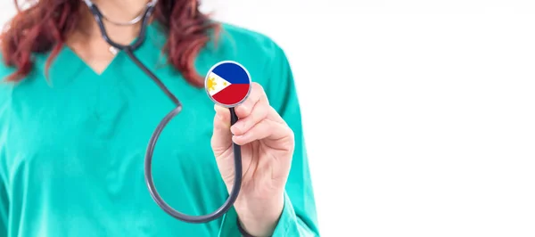Filipinas Sistema Nacional Salud Médico Femenino Con Estetoscopio — Foto de Stock