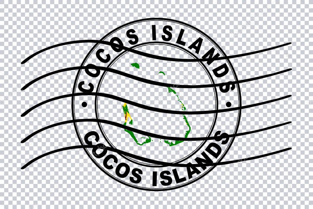 Mapa de Islas Cocos, Postal Passport Stamp, Travel Stamp, Ruta de