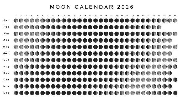 月球历法2026北半球星历法 — 图库照片