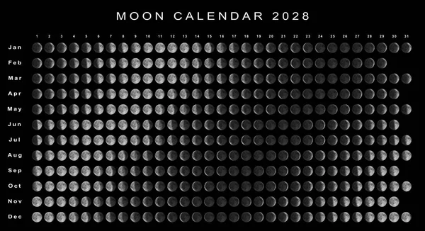 Calendário Lunar 2028 Hemisfério Norte Calendário Astrológico — Fotografia de Stock