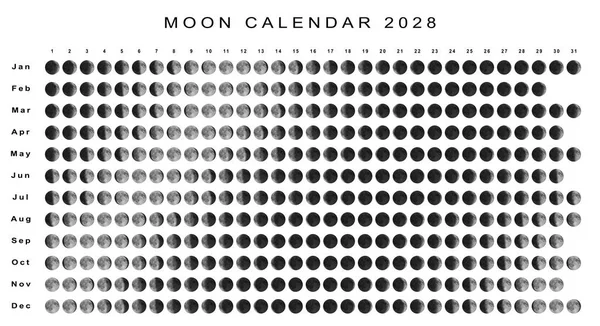 Calendário Lunar 2028 Hemisfério Norte Calendário Astrológico — Fotografia de Stock