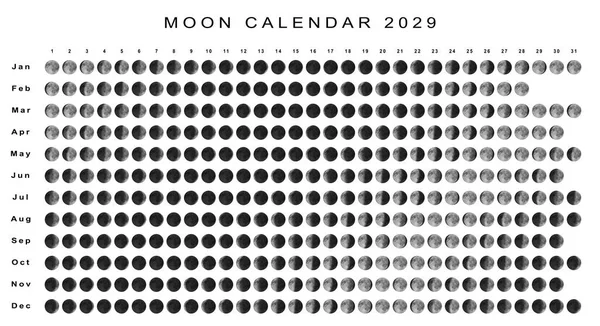 Mondkalender 2029 Südhalbkugel Astrologischer Kalender — Stockfoto
