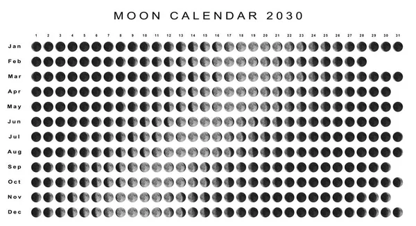 Місячний Календар 2030 Північна Півкуля Астрологічний Календар — стокове фото