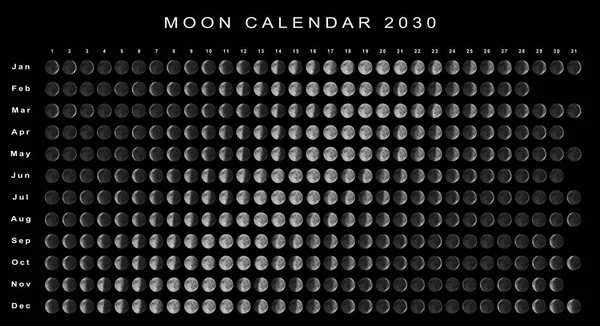 Månen Kalender 2030 Sydlige Halvkugle Astrologisk Kalender - Stock-foto