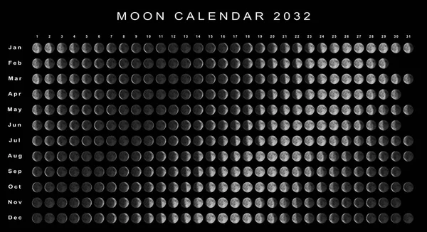 Ημερολόγιο Σελήνης 2032 Βόρειο Ημισφαίριο Αστρολογικό Ημερολόγιο — Φωτογραφία Αρχείου