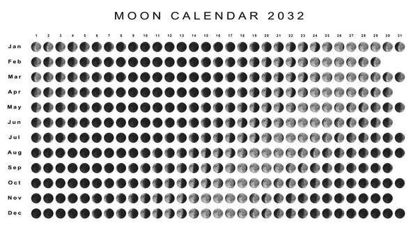 Ημερολόγιο Σελήνης 2032 Νότιο Ημισφαίριο Αστρολογικό Ημερολόγιο — Φωτογραφία Αρχείου