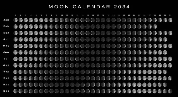 Ημερολόγιο Σελήνης 2034 Βόρειο Ημισφαίριο Αστρολογικό Ημερολόγιο — Φωτογραφία Αρχείου