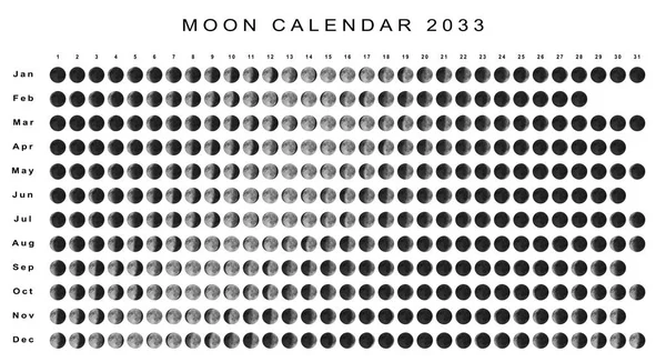 Mondkalender 2033 Südhalbkugel Astrologischer Kalender — Stockfoto