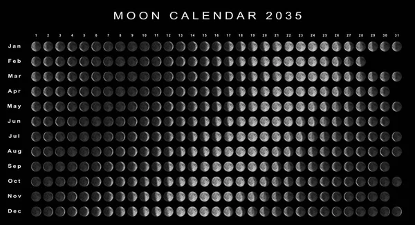 Ημερολόγιο Σελήνης 2035 Βόρειο Ημισφαίριο Αστρολογικό Ημερολόγιο — Φωτογραφία Αρχείου