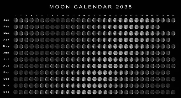 Ημερολόγιο Σελήνης 2035 Νότιο Ημισφαίριο Αστρολογικό Ημερολόγιο — Φωτογραφία Αρχείου