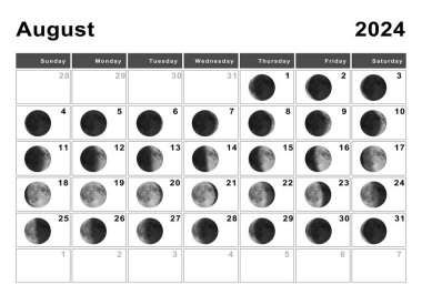 August 2024 Lunar calendar, Moon cycles, Moon Phases clipart