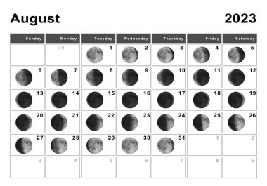 August 2023 Lunar calendar, Moon cycles, Moon Phases clipart