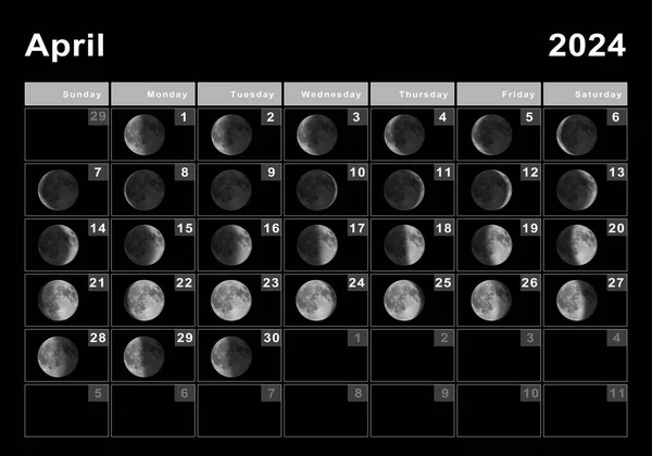 2024年4月太陰太陽暦月周期月相 — ストック写真