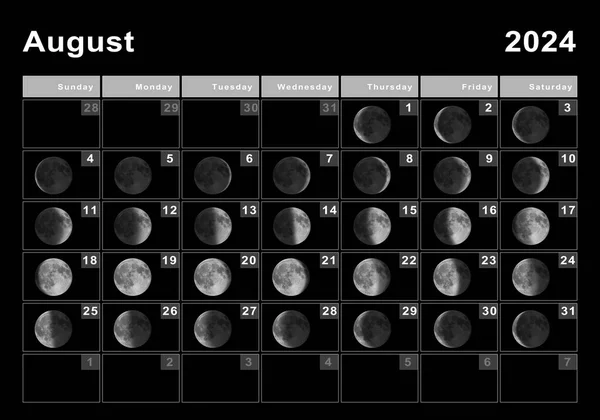 August 2024 Lunar calendar, Moon cycles, Moon Phases