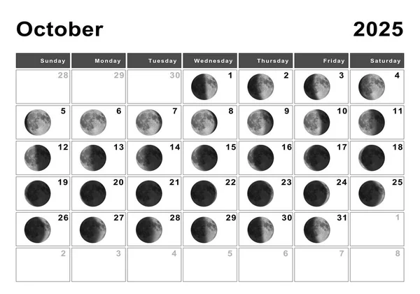 Oktober 2025 Mondkalender Mondzyklen Mondphasen — Stockfoto