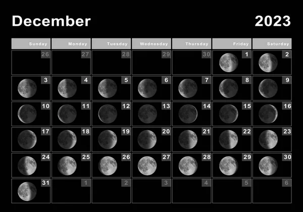 Prosinec 2023 Měsíční Kalendář Měsíční Cykly Měsíční Fáze — Stock fotografie
