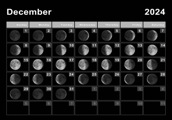 Diciembre 2024 Calendario Lunar Ciclos Lunares Fases Lunares — Foto de Stock