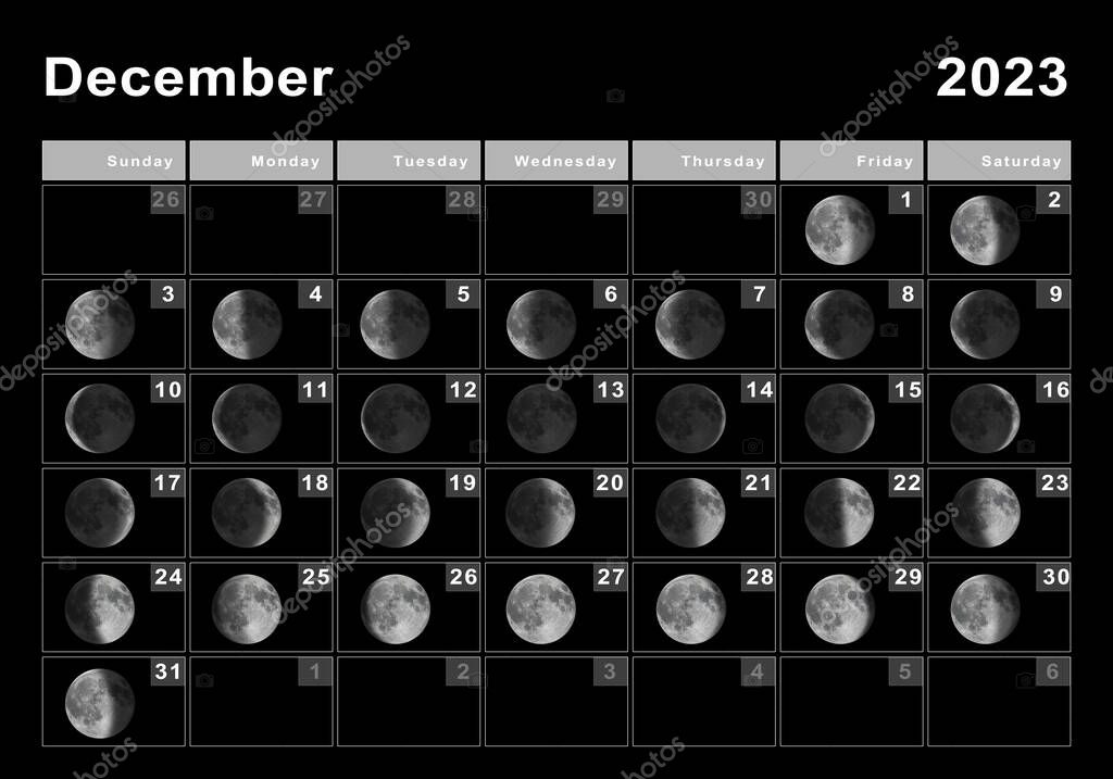 Diciembre 2023 Calendario lunar, Ciclos lunares, Fases lunares 2024