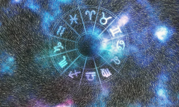 Horoscope Σημάδια Χώρο Φόντο Ρόδα Αστρολογίας Αστέρια Νύχτα Ουρανό — Φωτογραφία Αρχείου