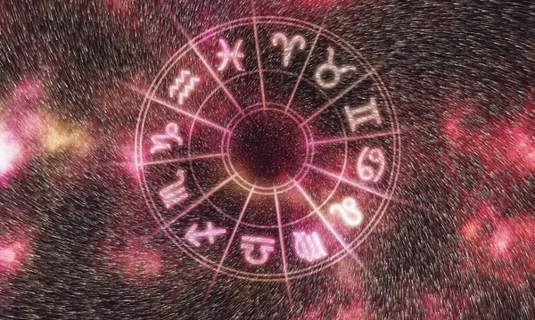 Horoscope Σημάδια Χώρο Φόντο Ρόδα Αστρολογίας Αστέρια Νύχτα Ουρανό — Φωτογραφία Αρχείου