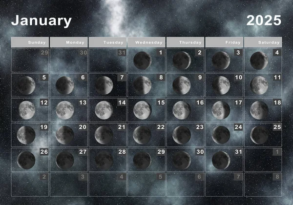 2025年1月旧暦 月周期 — ストック写真