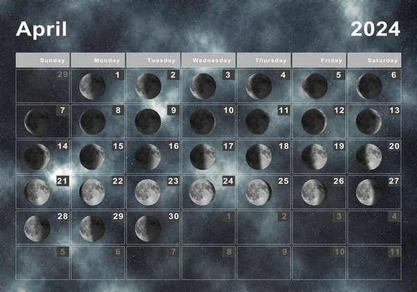 2024年4月太陰太陽暦月周期月相 — ストック写真