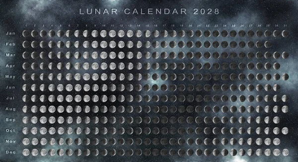 Lunar Calendar 2028 Southern Hemisphere Astrological Calendar — Stock Photo, Image