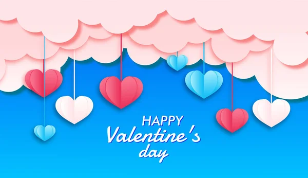 Happy Valentines Day Banner Papercut Realistic — Stockvector
