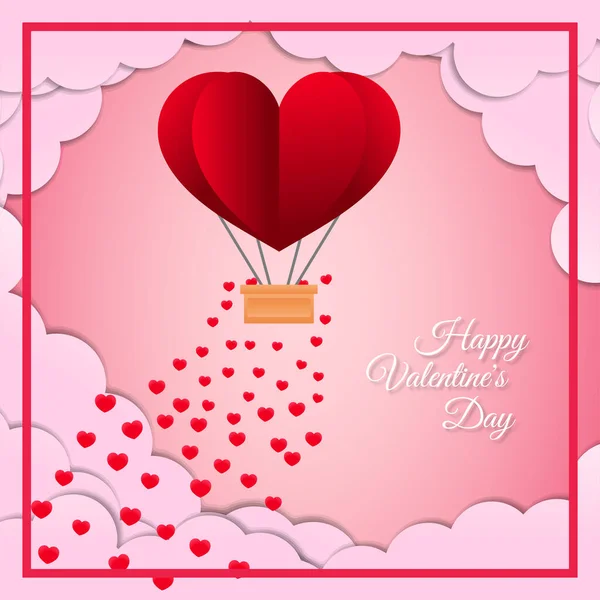 Happy Valentines Day Invitation Card Template Hot Air Balloon Heart — ストックベクタ