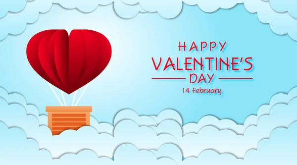 Valentines Day Background Clouds Hot Air Balloon —  Vetores de Stock