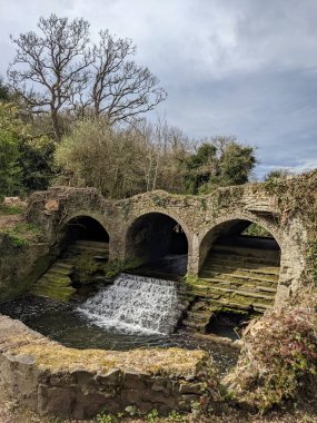 Parktaki bir derenin üzerindeki antik taş köprü  