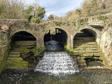 Parktaki bir derenin üzerindeki antik taş köprü  