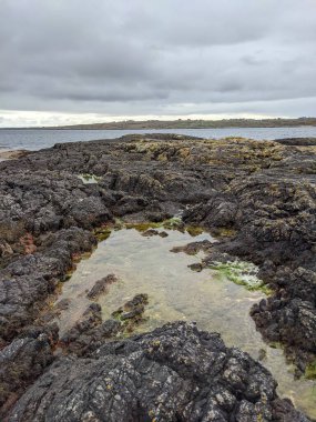 Kayalık deniz kıyısı ve gökyüzü manzarası 