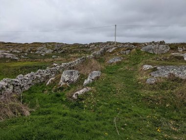 İrlanda 'da deniz kıyısındaki antik binanın kalıntıları.