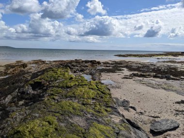 Deniz ve mavi gökyüzü manzaralı kıyı manzara