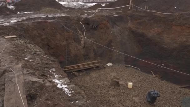 Gran Pozo Profundo Sitio Construcción Para Bahía Cimentación — Vídeo de stock