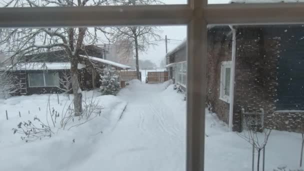 View Window Courtyard Winter Snows — Stock Video