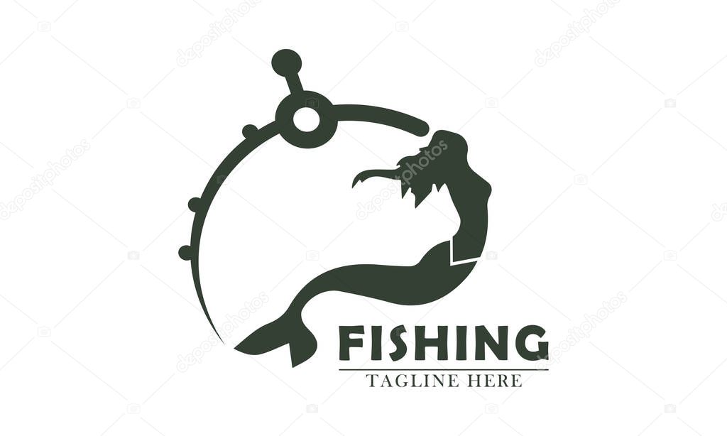Beautiful simple and elegant design of fishing rods and mermaids, great for fishing hobby logo icons