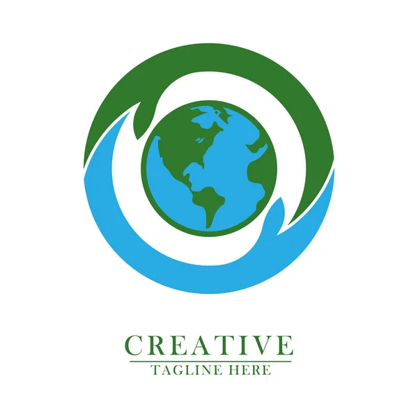 Hijau Dua Tangan Bulat Konsep Melindungi Logo Ikon Planet Bumi - Stok Vektor