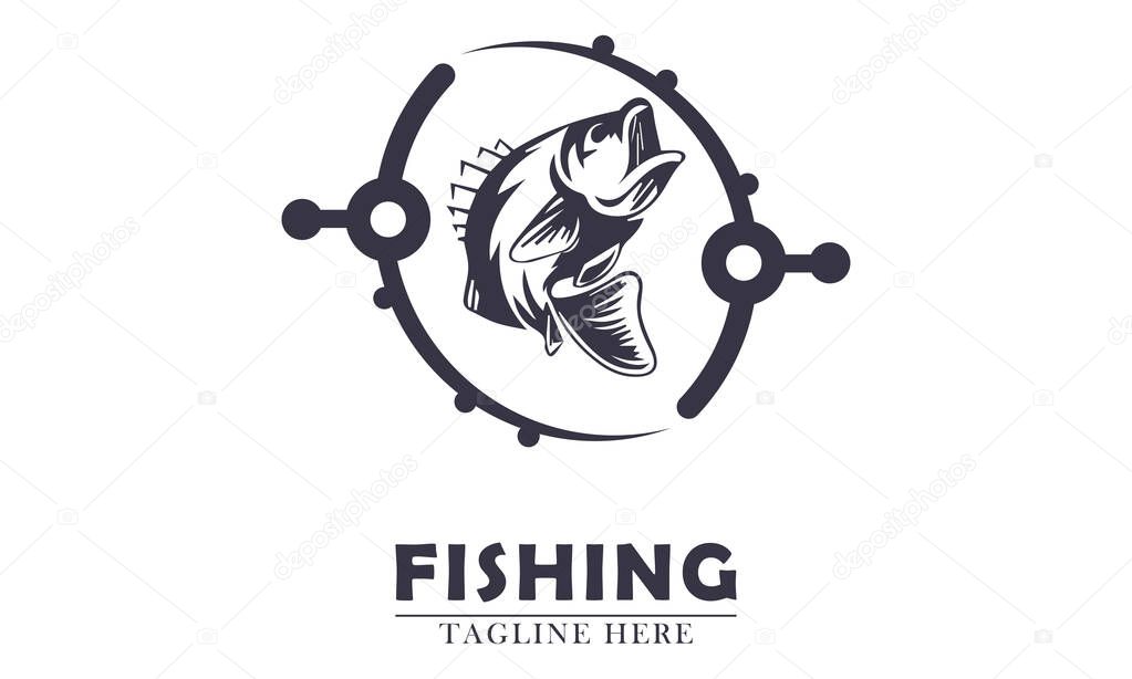 Two fishing rods wrapped around a fish simple vector illustration, suitable for fishing hobby abstract design template