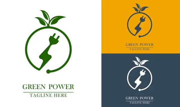 植物や電気要素のロゴアイコン 自然エネルギーのロゴに最適です ベクトル抽象平面デザイン — ストックベクタ
