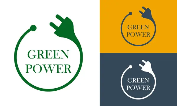 グリーン電力円形ロゴアイコン 自然エネルギーのロゴに最適です ベクトル抽象平面デザイン — ストックベクタ